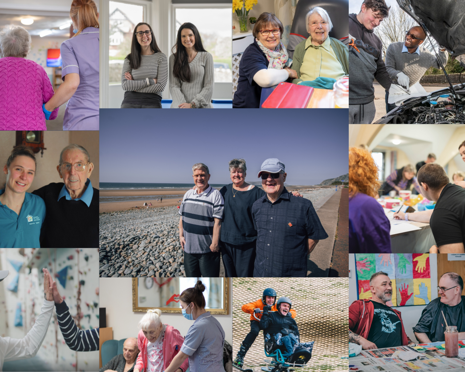Social care collage of social care workers and users of care and support of all ages in different environments.
