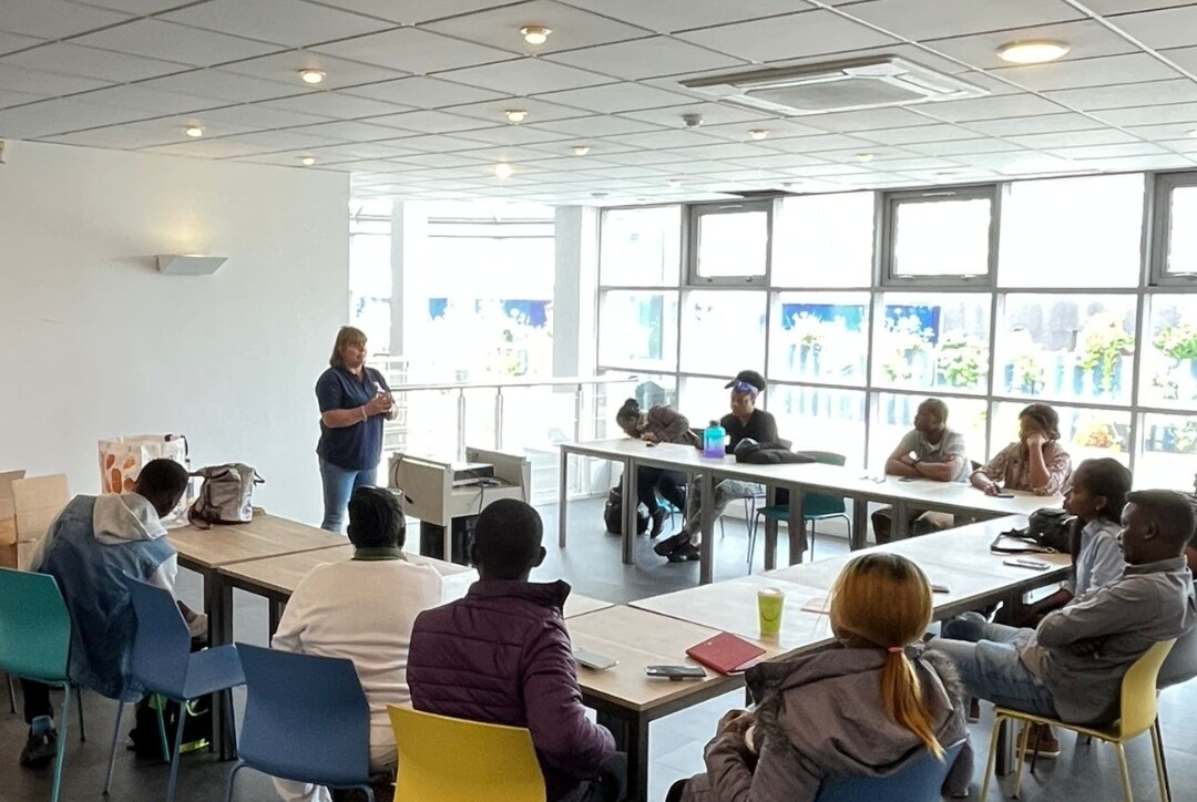 A trainer delivering our training programme to a classroom