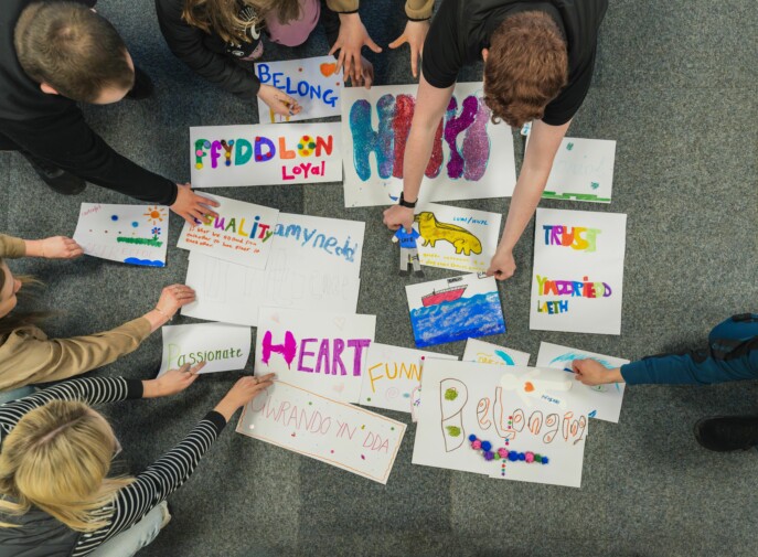 Group of young people from residential care home who have created a word cloud.